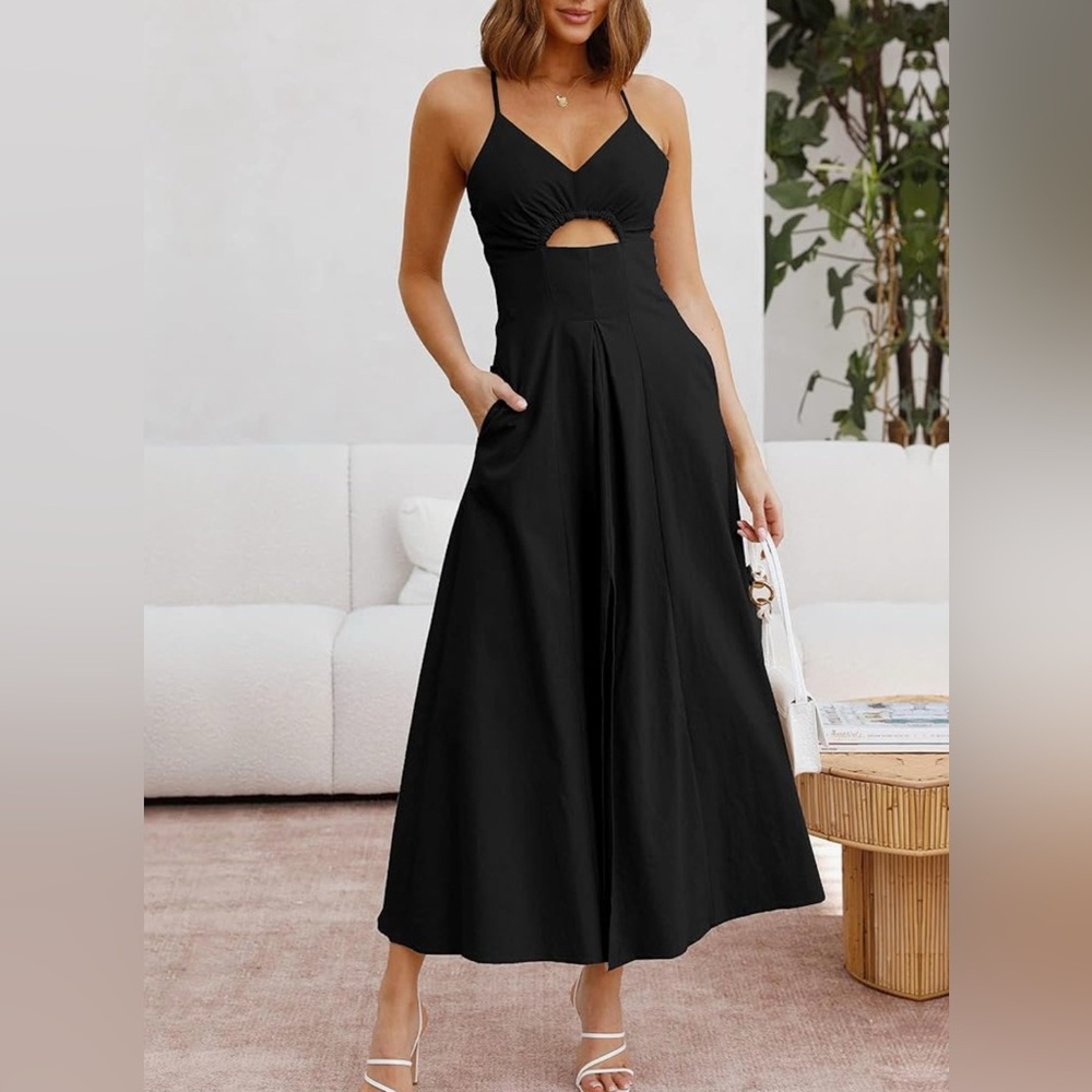 BTFBM Spaghetti Strap V Neck Cutout Slit Dress NWT